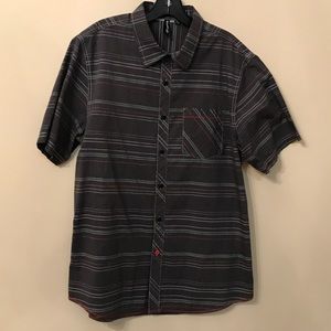 Open Current Men's Size L Gray Red White Stripe Short Sleeve Shirt